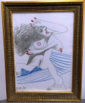 PABLO PICASSO - Quadro reprodução  - Fase Erótica - Nu feminino  - ricamente emoldurado com vidro , linda moldura . Adquirido no museu do louvre . Mede: C/M: 31X24 cm e S/M : 25X18 cm