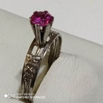 Anel Solitário de formatura em Prata Paladio com pedra vermelha ( possivel rubelita) - aro 12 - Peso: 1,55 g