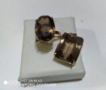 Conjunto de pingente e anel em ouro com quartzo fumê - Aro 16 - peso:10,30 g 