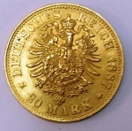 Moeda de Ouro alemã - 20 Mark - 1887 - peso: 7,92  g 