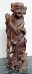 Antiga estátua chinesa em madeira de roseira representando mulher com um animal nos pés . Mede: 29 cm