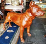 Belíssima escultura de  cachorro em ferro fundido pitbull - 50 kg aproximadamente . Mede: 80 x 67 cm