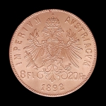Moeda da Austria - 8 Florins / 20 Francs - Franz Joseph I - 1892 - OURO (.900) - 6.45g - 21 mm - KM# 2269 -