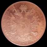Moeda da Austria - 4 ducados - 1915 - OURO (.986) - 13.9636 g - 40 mm - KM# 2276 - Restrike