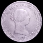 Moeda da Espanha - 20 Reales - Isabel II - 1851 - BARCELONA Prata (.900)  26 g  37 mm - KM# 593 - VALOR DE CATALOGO (CALICO) 600 EUROS (SOBERBA) / 6.000 (FC) !!