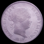 Moeda da Espanha  -2 Escudos - Isabel II - Madrid  - 1867 - Prata (.900) • 26 g • 37 mm - KM# 629 - VALOR DE CATALOGO (CALICO) 100 EUROS (SOBERBA) / 600 (FC) !!