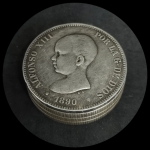 Porta Moedas ou Joias fabricado em Prata .833 , na tampa possui uma moeda de 5 Pesetas da Espanha 1890 Alfonso XII - Peso 48,8 grs - Linda Peça !