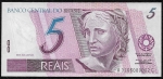 Cédula do Brasil - 5 reais - 1999 - C273 - FE (leve mancha)  - NUMERO BAIXO 000002 - Pedro Malan / Aminio Fraga  - Cat. Amato/Irlei 38,00