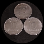 Moeda do Brasil - 10 Centavos - Reforma Monetária Cruzado -  1986-1988 - 3 Moedas - Incluindo a data escassa 1988 - Aço Inox