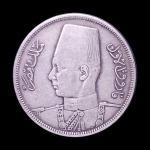 Moeda do Egito - 10 Qirsh / 10 Piastres - Rei Farouk - 1356 (1937) - Prata  • 14 g • 33 mm