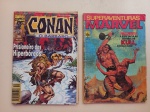Revista em Quadrinhos Conan. O Bárbaro. Editora Abril Jovem. Nº 56. Capa regular estado de conservação, miolo bom estado de conservação./<br> SUPERAVENTURAS MARVEL. Nº 15. Editora Abril. Regular estado de conservação, sem o Dicionário Marvel.
