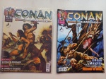 Revista em Quadrinhos Conan. O Bárbaro. Mythos Editora. Nºs 18 e 19. Bom estado de conservação. Nº 19 pequeno rasgo na lombada superior sem perda de papel.