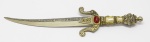COLECIONISMO - Adaga decorativa, lavrada e esmaltada, cabo e guarda com aplicações, lâmina gravada SPAIN. Med. 24 cm.