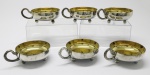 METAL - Lote de 6 taças de sobremesa em metal espessurado a prata, parte interna com vermail interno. Med. 5x8,5x11 cm.