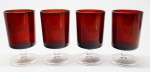 DEMI CRISTAL - Lote de 4 taças em cristal francês, bojo vermelho e base incolor. Alt. 10,5 cm.