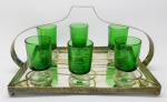 DEMI CRISTAL - Conjunto de 6 taças francesas com bojo verde com base incolor, suporte em metal espessurado a prata. Med. 18x33x21 cm.