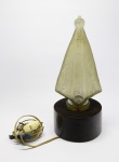 LUMINÁRIA - Abajur com base em madeira e demi cristal acidado, repesentando N. S. Aparecida. Alt. 36 cm.
