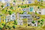 QUADRO - Pintura sobre madeira, 'Casario". Assinado SERGIO BHLMANN, datado 02/14. Med. 36x52 cm e 46x62 cm.
