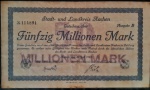 AACHEN ( ESTADO ALEMÃO ) 50 MILHÕES DE MARK  20 DE JULHO DE 1923