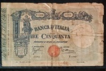 BANCO DE ITALIA 50 LIRE 1896 A 1926 ESCASSA BC . VALOR ESTIMADO EM CATALOGO PARA BC 60 DOLARES ( 348,00 REAIS )  176 X 109 MM