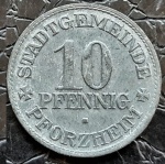 CIDADE DE PFORZHEIM ( ESTADO FEDERAL DE BADEN ) 1917 10 PFENING ZINCO 3.1 GRAMAS, 21.1 MM . CUNHADAS 224 MIL MOEDAS. SOB / FC