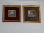 ANNIBALE CARRACI - "Paisagem com figuras" 2 reproduções de obras do artista, 6,5 x 7,5cm. Emolduradas com vidro 21,5 x 23 e 22,5 x 23cm.