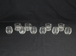 Dez copos em vidro:  6 copinhos bojudos para licor e 4 canecas para shot. Alts. 4,5cm.