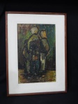 CHARLY (?) - "Casal Abstrato", óleo sobre tela, 40 x 26cm. Assinado e datado 1962, localizado Rio de Janeiro, pintura apresenta craquelados,. Moldura em madeira 51 x 38cm.