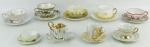 Nove xícaras em porcelana de diversas procedências e decorações.
