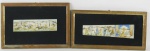 Duas pinturas sobre celuloide, representando "Cena de caça" e " Cena do cotidiano". Emoldurados. Meds. 4,5x16cm e 5x19cm.
