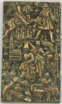 Reymond Delamarre (1890 - 1986) - Delicada placa em bronze francês, representando "Condado de Flandres", na idade média. Med. 9x5 cm.