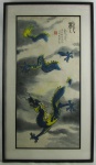 ESCOLA ORIENTAL - DRAGÃO ENTRE AS NUVENS - AQUARELA - 65X31cm. Circa de 1900. Assinado.