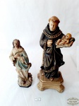 2 Imagens de Santo Antonio e Nossa senhora da Conceição em Estuque Pintado. apresenta Avarias Medida: 21 e 28 cm altura