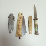Lote com 4 antigos canivetes, um deles contém um saca rolha também. Todos vendidos no estado conforme fotos. O maior mede 14 cm.
