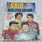 Revista Grid Acelera, Brasil (ano 3  nº1  1ª quinzena de março 1989)  42 páginas -  Exemplar bem conservado com o pôster (O Calendário de 89 no Automobilismo) ainda fixado internamente