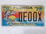Linda placa americana  de automóvel do estado da Florida, especial de Proteção aos Golfinhos Selvagens, medindo 15,5 x 30,5 cm.