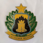 MILITARIA (R02) - Emblema em metal da ACADEMIA MILITAR. Mede aprox. 11 cm de altura por 9,5 cm de largura.