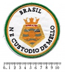 Militaria - Emblema bordado do antigo Navio Escola `Custódio de Mello`. Bordado em excelente estado de conservação, medindo 10,7 cm de diâmetro.