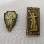 12. (2) Pins da URSS representando a Estátua da Mãe Pátria, que é símbolo da vitória soviética em Stalingrado.