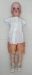BONECA  DE PORCELANA- Antiga boneca de porcelana marcada , med. 76 centímetros.  (Faltam os braços).