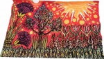 TAPEÇARIA - tapeçaria feita a mão em lã sobre ordume em algodão, representando paisagem ensolarada, med. 1,29 x 0,83