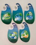 Cinco ímãs colecionáveis da olimpíada Rio 2016.