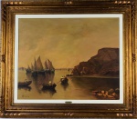 Vincenzo Cencin (Veneza, Itália 1925 - São Paulo SP 2010), " Marinha com barcos". Óleo sobre tela , medindo 60 x 73 (MI); 86 x 98 (ME). Assinado no CIE. Presença de sujidade, "craquelets" e pequenas perdas de substância sobre a camada pictórica.  Nota Biográfica: Pintor e engenheiro. Nos anos 1950, 1960 e 1970, sem abandonar a pintura, trabalha como engenheiro eletrônico numa indústria de eletrodomésticos de São Paulo. Em 1980 aposenta-se para dedicar-se somente à pintura, montando em 1981 a Galeria Velha Europa. Nota de Transporte : Este lote não poderá ser enviado pelos correios.