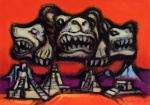 Frank Schaeffer (Belo Horizonte, 1917 - Rio de Janeiro, 2008), "Sem Título". Técnica mista sobre papel . Assinada. Datada 1973. Med. 35 x 50 cm  (Não possui moldura). Presença de sujidade e pontos de acidez sobre o papel. Coleção Alfredo Souto de Almeida - Rio de Janeiro/RJ. Nota Biográfica: Pintor, desenhista, gravador, Ilustrador, professor. Recebeu sua primeira formação em arte estudando pintura com Wlazek, no Rio de Janeiro. Em seguida partiu para Viena, onde cursou desenho com Grom-Rottmeier. Nos anos 40 estava de volta ao Brasil, formando-se engenheiro em 1943 pela Escola Nacional de Engenharia da antiga Universidade do Brasil.Nos anos seguintes se aperfeiçoou em pintura e explorou a gravura respectivamente com Arpad Szenes e Hans Steiner. Voltando à Europa entre 1948 e 1949, realizou estudos com Fernand Léger, André Lhote, Robert Cami e Ducos de la Haille.Depois, desenvolveu ativa carreira no país e no exterior. Ilustrou os livros Guerra e Paz, de Leon Tolstoi, Contos Russos e São Jorge de Ilhéus, de Jorge Amado, e Antologia Poética, de Augusto Frederico Schmidt. Em 1960 recebeu o Prêmio Jabuti como melhor ilustrador nacional. Também possui extensa obra em pintura, de cunho expressionista, transitando da abstração à figuração, e presente em diversos acervos nacionais e estrangeiros, com destaque para as paisagens e retratos.Frank Schaeffer é pintor de cunho expressionista, praticando uma arte de natureza figurativa que, a despeito das variações obviamente determinadas pela passagem dos anos, em essência tem permanecido sempre fiel a si mesma. (LEITE, José Roberto Teixeira (org.), 1988:464). Conceituado pintor brasileiro, que também foi engenheiro, desenhista e professor. Mineiro de Belo Horizonte, nasceu em 1917, estudou pintura com o artista húngaro Arprad Szene.Participou das Bienais de São Paulo, Barcelona e México.Participou dos Salões de Belas Artes e de Arte Moderna no Rio e outros Estados.Possui extensa obra em pintura, de cunho expressionista, transitando da abstração à figuração, e presente em diversos acervos nacionais e estrangeiros, com destaque para as paisagens e retratos.