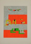 Dionísio del Santo (Colatina, Espírito Santo, 1925 - Vitória, Espírito Santo, 1999), "Sem título".  Serigrafia sobre papel. Assinado. Datado de 1970. Tiragem 3/100. Med 70 x 50 cm (medidas totais), 50 x 37,5 cm (Mancha). Pontos de acidez . Coleção Hofmann - Rio de Janeiro /RJ.  Nota Biográfica : Pintor, desenhista, gravador, serígrafo. Estuda no Seminário São Francisco de Assis, em Santa Teresa, Espírito Santo, entre 1932 e 1939. No começo da década de 1940, realiza seus primeiros desenhos. Transfere-se para o Rio de Janeiro em 1946, onde começa a pintar. Freqüenta aulas de modelo-vivo e de teoria das cores na Associação Brasileira de Desenho - ABD. Atua em publicidade e artes gráficas. Em 1952, passa a trabalhar com xilogravura e serigrafia, e nesta técnica possui expressiva produção. Do fim dos anos 1950 até a metade da década seguinte, suas obras se aproximam dos princípios do movimento concreto. No entanto, mantém-se afastado do debate entre concretos e neoconcretos. Entre 1964 e 1966, produz trabalhos a guache, nos quais associa geometria e figura. Realiza sua primeira exposição individual, em 1965, na Galeria Relevo, no Rio de Janeiro. Desde a metade da década de 1960, dedica-se à arte abstrata, realizando principalmente obras em serigrafia. Em 1967, recebe o prêmio aquisição na 9ª Bienal Internacional de São Paulo. Na década de 1970, destaca-se em sua produção pictórica a série Cordéis, na qual se nota a influência da arte cinética. Em 1975, recebe o Prêmio de Melhor Exposição de Gravura do Ano, da Associação Paulista dos Críticos de Arte - APCA. Realiza mostras retrospectivas no Paço Imperial, no Rio de Janeiro e no Museu de Arte Moderna de São Paulo - MAM/SP, entre 1989 e 1990, e no Museu de Arte do Espírito Santo - Maes, em 1998. Mais de 70 obras do artista, entre serigrafias e xilogravuras, integram o acervo do Maes. Referência bibliográfica : https://www.escritoriodearte.com/artista/dionisio-del-santo