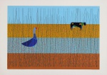 Dionísio del Santo (Colatina, Espírito Santo, 1925 - Vitória, Espírito Santo, 1999), "Permuta I".  Serigrafia sobre papel. Assinado. Datado de 1973. Tiragem 22/33. Tema "Vaca no Matagal" - 22/160. Med 50,5 x 70 cm (medidas totais), 42 x  60 cm (Mancha). Pontos de acidez . Coleção Hofmann - Rio de Janeiro /RJ.  Nota Biográfica : Pintor, desenhista, gravador, serígrafo. Estuda no Seminário São Francisco de Assis, em Santa Teresa, Espírito Santo, entre 1932 e 1939. No começo da década de 1940, realiza seus primeiros desenhos. Transfere-se para o Rio de Janeiro em 1946, onde começa a pintar. Freqüenta aulas de modelo-vivo e de teoria das cores na Associação Brasileira de Desenho - ABD. Atua em publicidade e artes gráficas. Em 1952, passa a trabalhar com xilogravura e serigrafia, e nesta técnica possui expressiva produção. Do fim dos anos 1950 até a metade da década seguinte, suas obras se aproximam dos princípios do movimento concreto. No entanto, mantém-se afastado do debate entre concretos e neoconcretos. Entre 1964 e 1966, produz trabalhos a guache, nos quais associa geometria e figura. Realiza sua primeira exposição individual, em 1965, na Galeria Relevo, no Rio de Janeiro. Desde a metade da década de 1960, dedica-se à arte abstrata, realizando principalmente obras em serigrafia. Em 1967, recebe o prêmio aquisição na 9ª Bienal Internacional de São Paulo. Na década de 1970, destaca-se em sua produção pictórica a série Cordéis, na qual se nota a influência da arte cinética. Em 1975, recebe o Prêmio de Melhor Exposição de Gravura do Ano, da Associação Paulista dos Críticos de Arte - APCA. Realiza mostras retrospectivas no Paço Imperial, no Rio de Janeiro e no Museu de Arte Moderna de São Paulo - MAM/SP, entre 1989 e 1990, e no Museu de Arte do Espírito Santo - Maes, em 1998. Mais de 70 obras do artista, entre serigrafias e xilogravuras, integram o acervo do Maes. Referência bibliográfica : https://www.escritoriodearte.com/artista/dionisio-del-santo