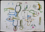 Farnese de Andrade Neto (Araguari, Minas Gerais, 1926 - Rio de Janeiro, Rio de Janeiro, 1996,), " Erótico", técnica mista sobre papel (lápis, nanquim e ecoline).  Fase "Obsessão - exercícios noturnos". med 55 x 75 cm. Presença de pontos de acidez sobre o papel, pequenas faltas nas bordas e pequena mancha. Necessita de restauro. No estado. Coleção Particular Rio de Janeiro/RJ. Obra proveniente do acervo particular da família do artista. Nota Biográfica: Pintor, escultor, desenhista, gravador, ilustrador. Muda-se, em 1942, para Belo Horizonte onde, entre 1945 e 1948, estuda desenho com Guignard (1896-1962), na Escola do Parque. Em 1948 muda-se para o Rio de Janeiro para tratar uma tuberculose pulmonar. Entre 1950 e 1960, trabalha como ilustrador para o Suplemento Literário do Diário de Notícias, Correio da Manhã, o Jornal de Letras, e para as revistas Rio Magazine, Sombra, O Cruzeiro, Revista Branca e Manchete. Em 1959, começa a frequentar o Ateliê de Gravura do Museu de Arte Moderna do Rio de Janeiro (MAM/RJ), onde se aperfeiçoa em gravura em metal com orientações de Johnny Friedlaender (1912-1992). Convive com vários artistas que frequentam o Ateliê, entre eles Rossini Perez (1932), com quem desenvolve trabalhos de 1959 a 1961. Em 1964, começa a criar obras com materiais descartados, coletados nas praias e nos aterros. Posteriormente utiliza armários, oratórios, gamelas, ex-votos, adquiridos em antiquários e depósitos de materiais usados. Fotografias antigas também estão presentes em sua obra. Desde 1967, utiliza resina de poliéster, envolvendo materiais perecíveis. No Salão Nacional de Arte Moderna de 1970, recebe o prêmio de viagem ao exterior. Parte para a Espanha, instala um estúdio em Barcelona e lá permanece até 1975.