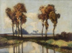 " Sem título" , atribuído a Virgílio Lopes Rodrigues (Recife, Pernambuco, 1863 - Rio de Janeiro, Rio de Janeiro, 1944), óleo sobre tela. Assinado. Med. 59 x 80 cm (MI); 78 x 99 cm (ME). Sujidade sobre a camada pictórica. Pequenas faltas. Acervo Particular Rio de Janeiro/RJ. Obra reproduzida em calendário Blog "Peregrina Cultural Weblog", postagem com o título "Domingo um passeio no Campo" dia 19 07 2015.  https://peregrinacultural.wordpress.com/tag/virgilio-lopes-rodrigues/Nota Biográfica: Virgílio Lopes Rodrigues (Recife, Pernambuco, 1863 - Rio de Janeiro, Rio de Janeiro, 1944). Pintor. Estuda na colônia agrícola Frei Caneca, em Pernambuco, dirigida por religiosos . Antes de completar 20 anos de idade, transfere-se para o Rio de Janeiro com a intenção de matricular-se no Colégio Militar, intuito frustrado devido a uma enfermidade. Nessa cidade, dedica-se ao comércio de arte, trabalhando no escritório do leiloeiro Joaquim Dias dos Santos, por ocasião da dispersão dos bens da Família Imperial em 1890. Organiza em 1893, ao lado de Eduardo de Sá (1866-1940) e Décio Villares (1851-1931), uma exposição no antigo Paço da cidade do Rio de Janeiro, em benefício do projeto de criação de uma Academia Livre de Belas Artes. No dia de abertura, a exposição é malograda pela eclosão da Revolta da Armada e a Academia não chega a funcionar. Organizando a exposição, Rodrigues toma conhecimento do trabalho de Santa-Olalla (1870-1895), pintor espanhol residente no Rio de Janeiro, com o qual passa a tomar lições de pintura e estabelece estreita amizade. Por incentivo do pintor, frequenta, em meados de 1894, o Liceu de Artes e Ofícios do Rio de Janeiro. Torna-se um leiloeiro conhecido, dedicando-se paralelamente à pintura. Mantém uma barraca na praia de Copacabana, com materiais para a produção de pinturas, onde recebia artistas como Manuel Faria, Gastão Formenti, Vicente Leite e Artur Lucas, pintores com os quais realiza, em 1926, a Exposição dos Cinco. Apoia a carreira de artistas como Santa-Olalla e Oswaldo Teixeira. Em 1897 participa de sua primeira Exposição Geral de Belas Artes, seguida de muitas outras, chegando a obter a grande medalha de prata na Exposição Geral de 1930.Nota: Esta obra não pode ser enviada pelos correios. Nota de Transporte : Este lote não poderá ser enviado pelos correios.
