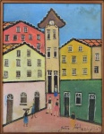 João Alves Oliveira da Silva (Ipirá BA 1906 - Salvador BA ca.1970), "Sem Título", Óleo sobre tela. Assinado. Datado de 1969. Med. 35 x 27 cm (MI); 55 x 46,5 cm (ME). Sujidade sobre a camada pictórica. Pequenas perdas pictóricas. Coleção Particular Rio de Janeiro/RJ.Nota Biográfica: Pintor e desenhista. Autodidata, desenha nas horas vagas. Pierre Verger o descobre e o estimula a pintar óleo sobre tela. Sem abandonar a profissão de engraxate, João passa a comprar latas de tinta esmalte (de pintar portas e paredes) e a preparar suas próprias tintas. Seus quadros são vendidos com dificuldade. Mais tarde conhece Jorge Amado, Carybé e Odorico Tavares, que o introduzem no circuito das artes.Referência Bibliográfica: Itaú Cultural.