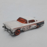Hotwheels Cadillac Eldorado Brougham 1957, Police, branco, rodas vermelhas,  2001, Mattel  Malasya, 8,5 cm